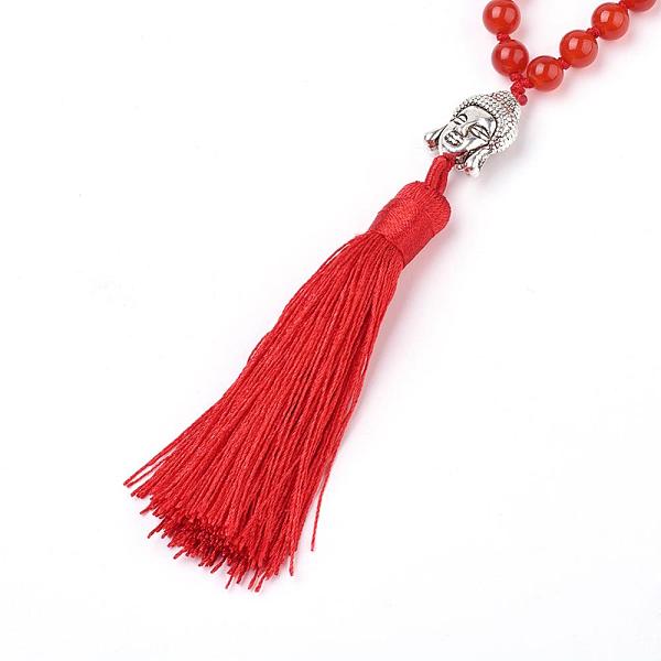 

PandaHall Tassel Pendant Necklaces, with Natural Carnelian Beads, Buddha Head, 31.1 inch~33 inch(79~84cm) Carnelian