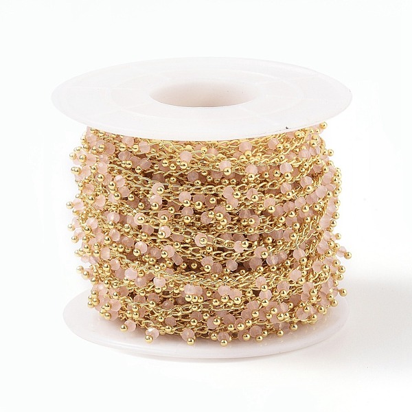 

PandaHall Handmade Glass Beaded Chains, with Brass Eye Pins, Golden, Soldered, Round, Faceted, with Spool, Lavender Blush, 2.5x2x0.4mm..., Pink