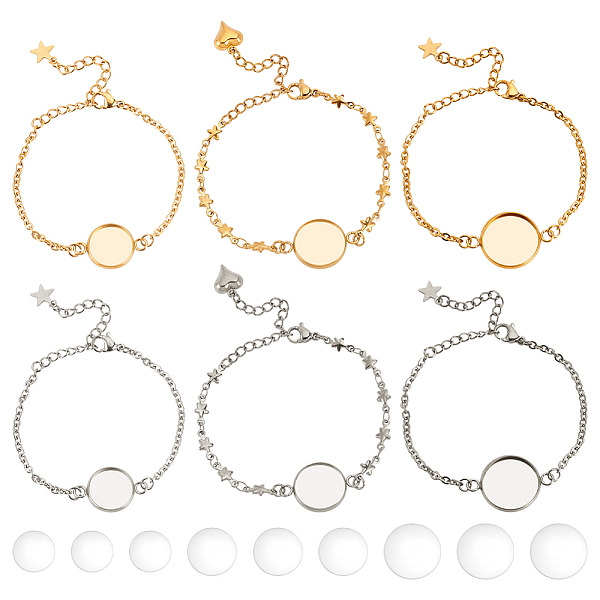 

PandaHall DIY Blank Dome Bracelets Making Kit, Including 304 Stainless Steel Link Bracelet Making, Glass Cabochons, Golden & Stainless..., Clear