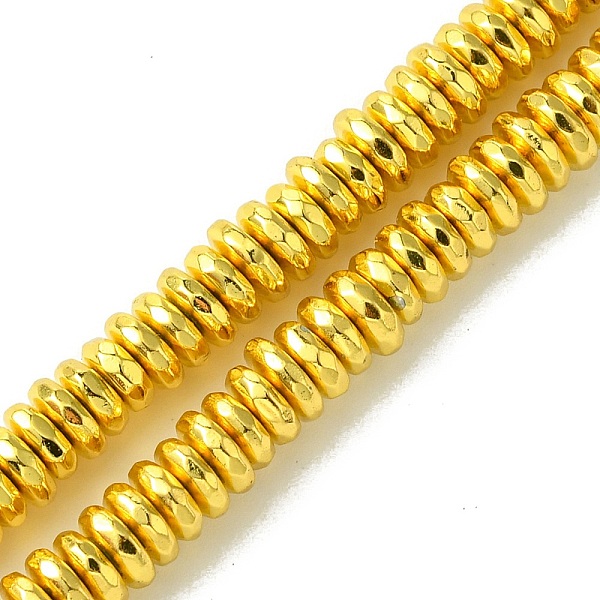

PandaHall Electroplated Synthetic Non-Magnetic Hematite Beads Strands, Faceted, Disc, Heishi Beads, Golden Plated, 5.5x2mm, Hole: 1mm, about...