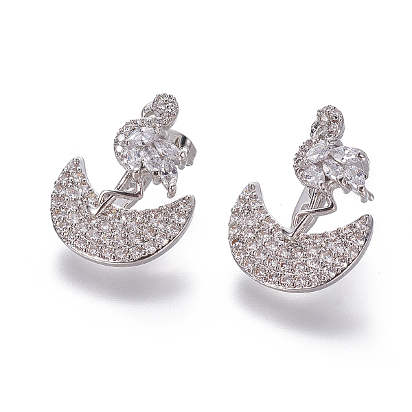 

PandaHall Brass Micro Pave Cubic Zirconia Dangle Stud Earrings, with Ear Nuts, Flamingo Shapes and Moon, Clear, Platinum, 19.5x16.5x4.5mm...