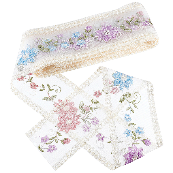 

PandaHall GORGECRAFT 6 Yards Flower Lace Ribbon Vintage Purple Pink Blue Floral Edging Trimmings Embroidered Polyamide Yarns Ribbons...
