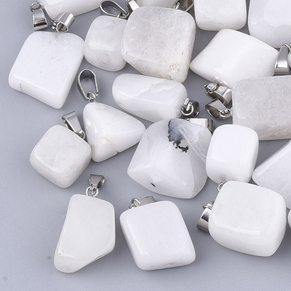 

PandaHall Natural White Jade Pendants, with Stainless Steel Snap On Bails, Nuggets, 15~35x10~20x5~15mm, Hole: 3x7.5mm White Jade Nuggets