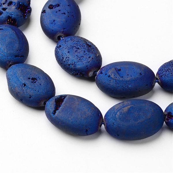 

PandaHall Electroplated Natural Quartz Crystal Beads Strands, Druzy Geode Crystal, Oval, Blue Plated, 18x13x6~6.5mm, Hole: 1mm, about...