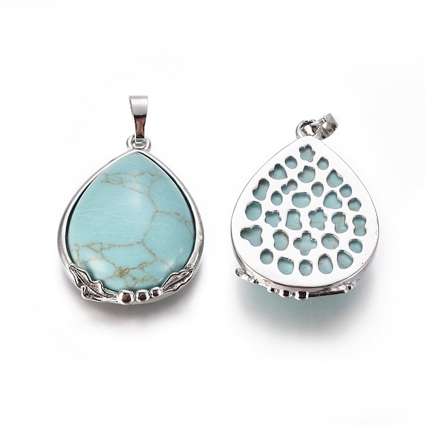 

PandaHall Synthetic Turquoise Pendants, with Platinum Tone Brass Findings, Teardrop, 34x24.5x8mm, Hole: 7x5mm Synthetic Turquoise Teardrop
