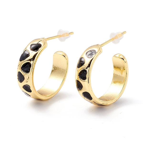 

PandaHall Real 18K Gold Plated Brass Stud Earrings for Women, Rack Plating Open Hoop Earring, Heart Pattern Enamel Half Hoop Earring..., Black
