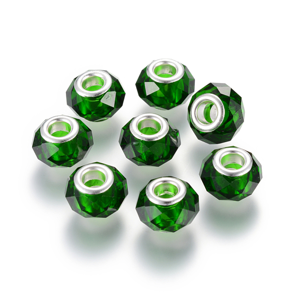 

PandaHall Handmade Glass European Beads, Large Hole Beads, Silver Color Brass Core, Dark Green, 14x8mm, Hole: 5mm Glass+Brass Core Rondelle...
