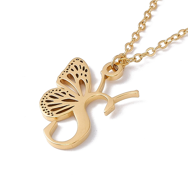 

PandaHall Initial Letter with Butterfly Pendant Necklace, Golden 304 Stainless Steel Jewelry for Women, Letter.S, Pendant: 22x16x1mm, 15.55...