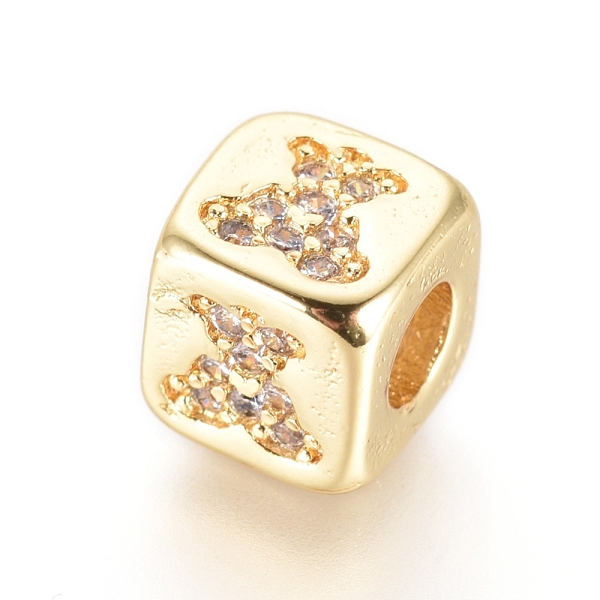 

PandaHall Brass Beads, with Micro Pave Cubic Zirconia, Cube with Bear, Clear, Golden, 6x6x6mm, Hole: 3mm Brass+Cubic Zirconia Cube Clear