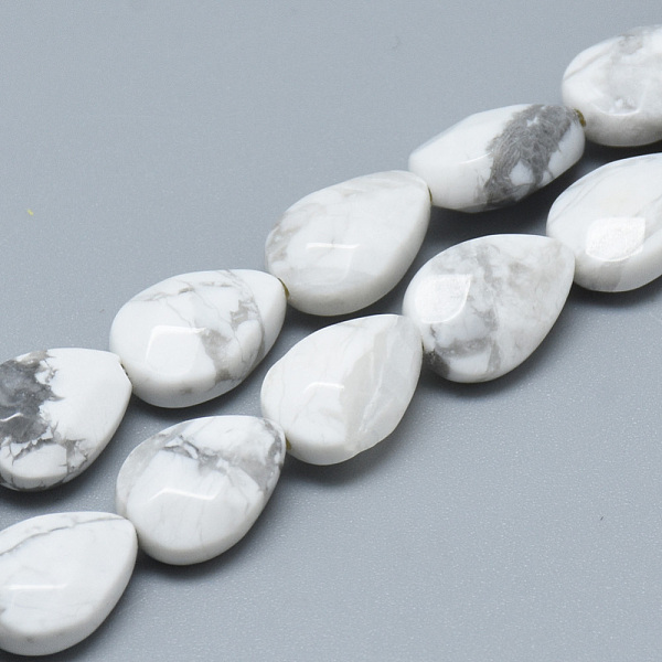 

PandaHall Natural Howlite Bead Strands, Faceted, teardrop, 11x8x4~5mm, Hole: 1mm, about 18pcs/strand, 7.8 inch Howlite Teardrop