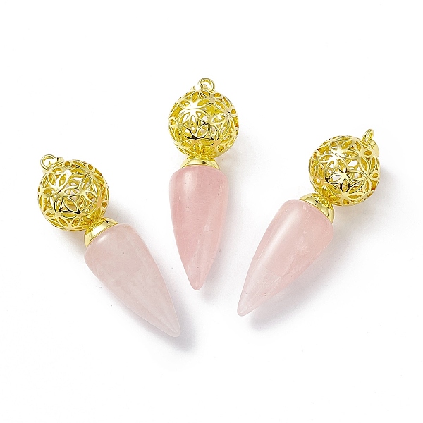 

PandaHall Natural Rose Quartz Big Pendants, Cone Charms with Rack Plating Brass Hollow Ball, Golden, Cadmium Free & Lead Free...