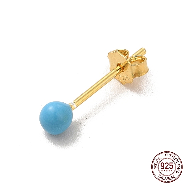 

PandaHall Enamel Round Ball Stud Earrings, Golden 925 Sterling Silver Jewelry for Women, Deep Sky Blue, 14.5x3mm, Pin: 0.8mm Sterling Silver