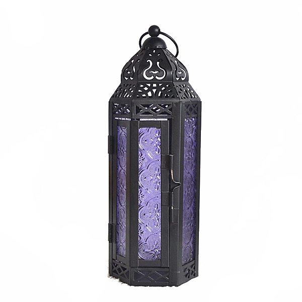 

PandaHall Retro Electrophoresis Black Plated Iron Ramadan Candle Lantern, Portable Glass Decorative Hanging Lamp Candle Holder for Home...