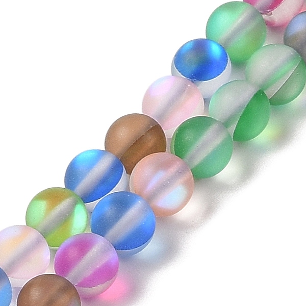 

PandaHall Electroplated Synthetic Moonstone Beads Strands, Dyed, Holographic Beads, Half AB Color Plated, Frosted, Round, Mixed Color..., Multicolor