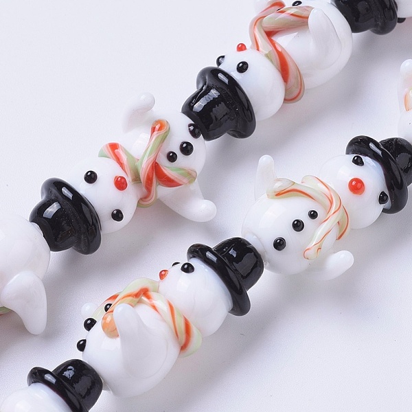 

PandaHall Handmade Lampwork Beads, For Christmas, Snowman, Colorful, 24~25x15~18x10~12mm, Hole: 1.2mm Lampwork Human White