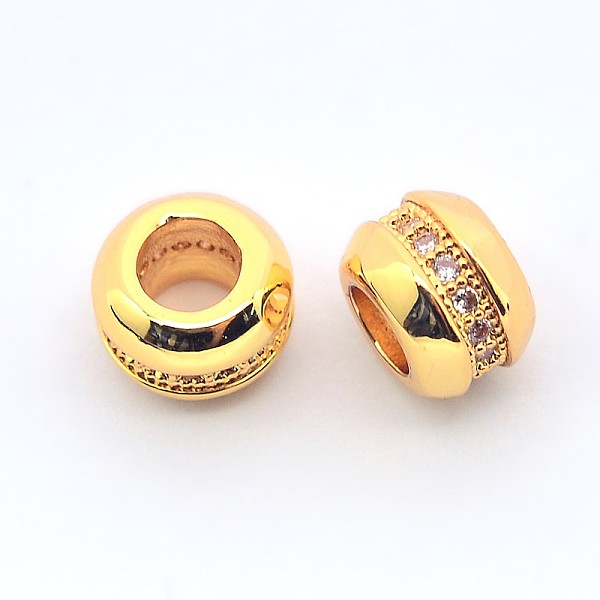 

PandaHall Brass Micro Pave Cubic Zirconia Rondelle Beads, Cadmium Free & Nickel Free & Lead Free, Real 18K Gold Plated, 7x5mm, Hole: 3mm...