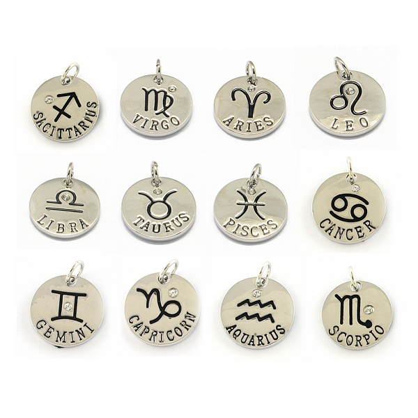 

PandaHall Rose Gold Tone Alloy Pendants,with Crystal Rhinestone, Flat Round with Constellations, 12 Constellations, 22x2.5mm, Hole: 5.5mm..., Clear