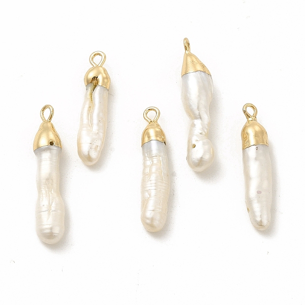 

PandaHall Baroque Natural Keshi Pearl Pendants, Column Charms, with Brass Loops, Light Gold, 24~29x5~7x4~7mm, Hole: 1.5~2mm Keshi Pearl..., White