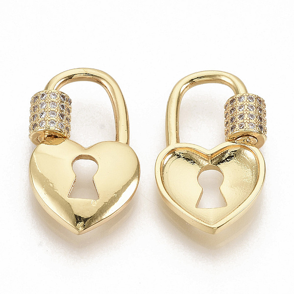 

PandaHall Brass Micro Pave Clear Cubic Zirconia Screw Carabiner Lock Charms, for Necklaces Making, Heart Lock, Real 16K Gold Plated...