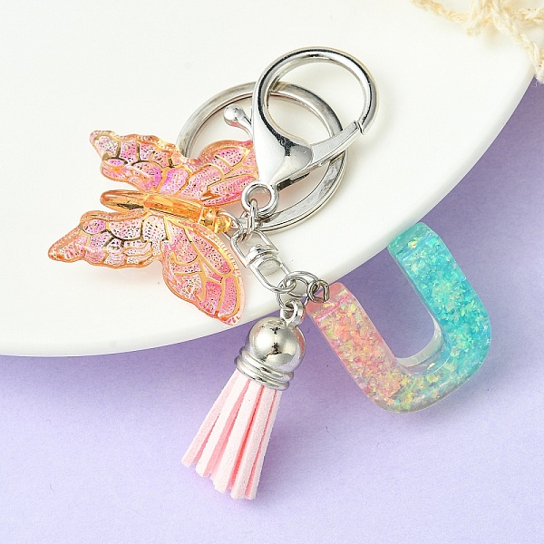 

PandaHall Resin & Acrylic Keychains, with Alloy Split Key Rings and Faux Suede Tassel Pendants, Letter & Butterfly, Letter U, 8.6cm Resin...