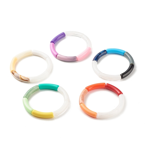 

PandaHall Acrylic Curved Tube Beaded Stretch Bracelet, Chunky Bracelet for Women, Mixed Color, Inner Diameter: 2 inch(5.1cm) Acrylic..., Multicolor