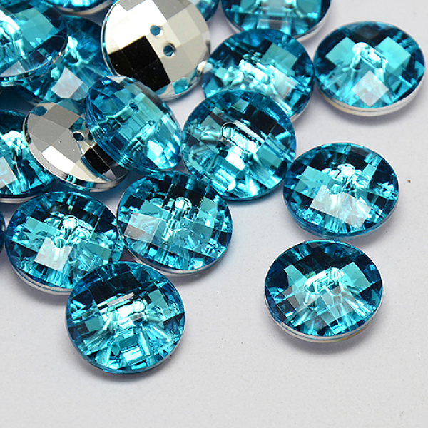 

PandaHall Taiwan Acrylic Rhinestone Buttons, Faceted, 2-Hole, Disc, Deep Sky Blue, 10x4mm, Hole: 1mm Acrylic Rhinestone Disc Blue
