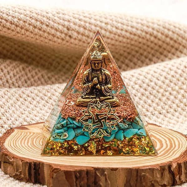 

PandaHall Orgonite Pyramid Resin Energy Generators, Reiki Synthetic Turquoise Chips Inside for Home Office Desk Decoration, 50x50x50mm...