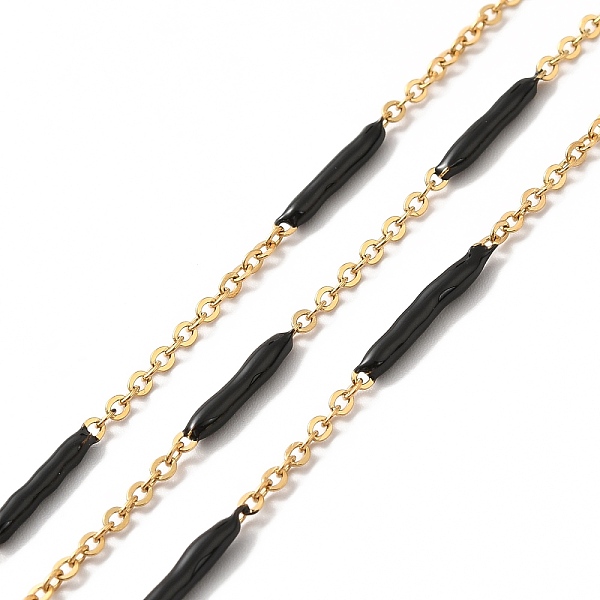 

PandaHall Enamel Column Link Chains, with Ion Plating(IP) Golden 304 Stainless Steel Cable Chains, Unwelded, with Spool, Black, 14~17x2~3mm...