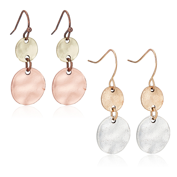 

PandaHall ANATTASOUL 2 Pairs 2 Colors Retro Two Tone Alloy Flat Round Dangle Earrings for Women, Mixed Color, 39mm, Pin: 0.7mm, 1 Pair/color...
