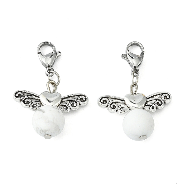 

PandaHall Natural Howlite Pendants, with Tibetan Style Beads and Brass Lobster Claw Clasps, 34mm Howlite Round White