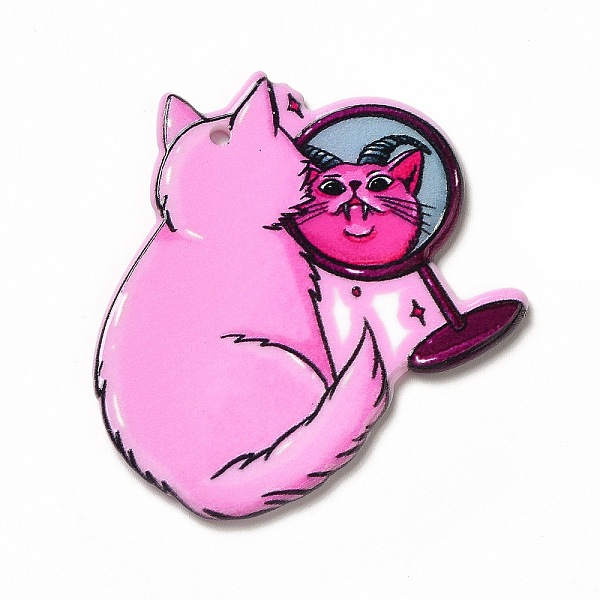 

PandaHall Halloween Printed Acrylic Pendants, Cat Pattern, 42x41.5x2.3mm, Hole: 1.8mm Acrylic Cat Shape Pink