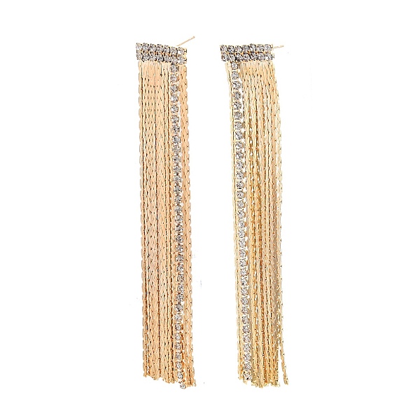 

PandaHall Clear Cubic Zirconia Chain Tassel Dangle Stud Earrings, Brass Long Drop Earrings for Women, Nickel Free, Real 18K Gold Plated...
