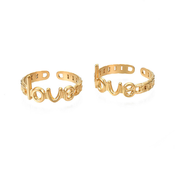 Ion Plating(IP) 304 Stainless Steel Word Love Open Cuff Ring for Women