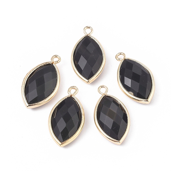 

PandaHall Natural Black Agate Pendants, with Golden Plated Brass Findings, Faceted, Horse Eye, Dyed & Heated, 21.5x11.5x3~5mm, Hole: 1.6mm...
