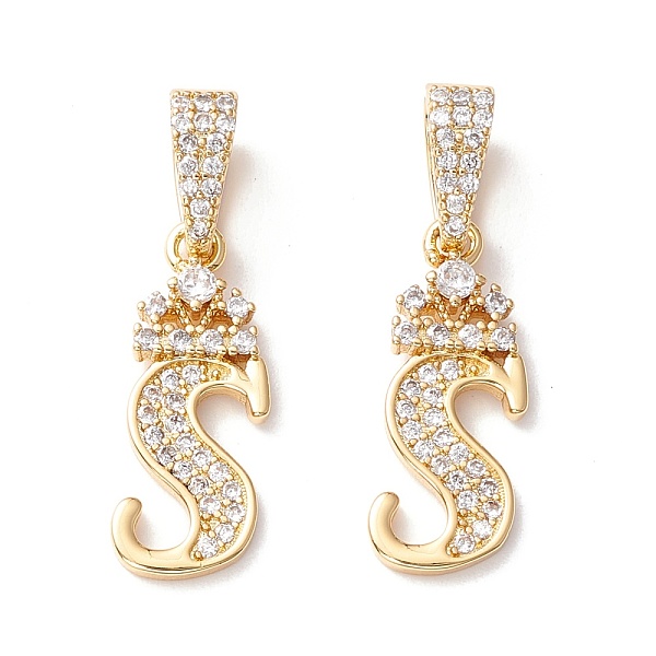 

PandaHall Eco-Friendly Brass Micro Pave Cubic Zirconia Pendants, Long-Lasting Plated, Real 18K Gold Plated, Cadmium Free & Lead Free, Letter...