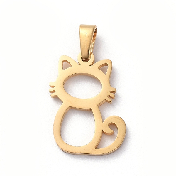 

PandaHall 304 Stainless Steel Kitten Pendants, Hollow, Cat Shape, Golden, 19x13x1.5mm, Hole: 6x2mm 304 Stainless Steel Cat Shape