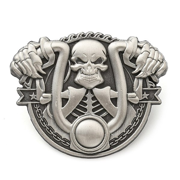 

PandaHall Alloy Pin, Brooch for Backpack Clothes, Halloween Skull Riding Motorcycle, Antique Silver, 36.5x45x3mm Alloy Skull