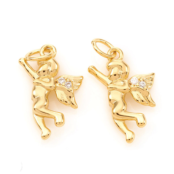 

PandaHall Brass Micro Pave Cubic Zirconia Charms, with Jump Rings, Angel, Clear, Real 18K Gold Plated, 14x9x2.5mm, Jump Ring: 4x0.6mm, Hole...