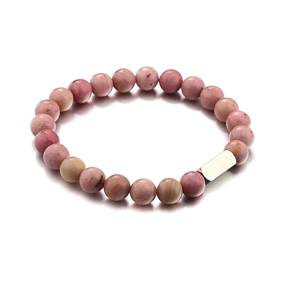 

PandaHall Natural Rhodonite Round Beaded Stretch Bracelet, with Stamping Blank Stainless Steel Cube Beaded, 7-1/4 inch(18.5cm) Rhodonite...