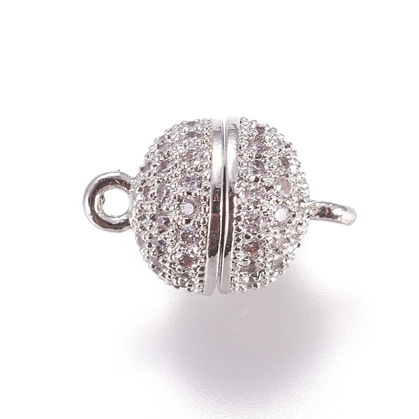 

PandaHall Brass Micro Pave Cubic Zirconia Magnetic Clasps with Loops, Round, Platinum, 13.5x8mm, Hole: 1.5mm Brass+Cubic Zirconia Round..., Clear