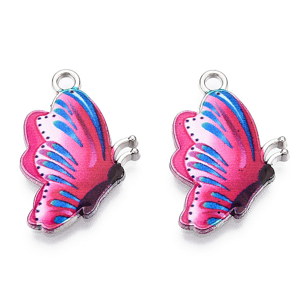 

PandaHall Printed Alloy Pendants, with Enamel, Butterfly, Platinum, Deep Pink, 24.5x16x2mm, Hole: 2mm Alloy+Enamel Butterfly Pink