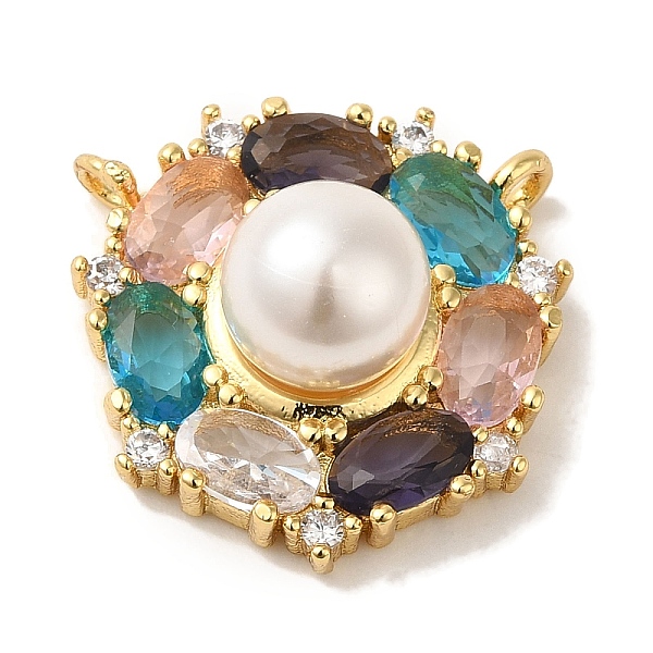 

PandaHall Rack Plating Brass Micro Pave Colorful Cubic Zirconia with Plastic Pearl Beads Pendants, Cadmium Free & Lead Free, Long-Lasting...