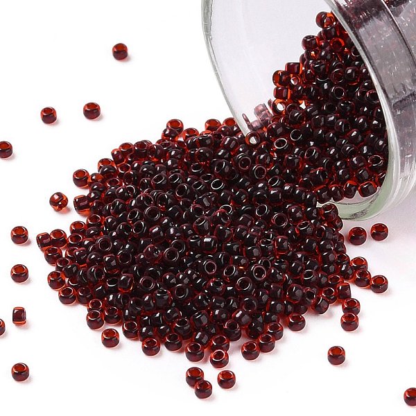 

PandaHall TOHO Round Seed Beads, Japanese Seed Beads, (2153) Black Cherry Lined Dark Amber, 15/0, 1.5mm, Hole: 0.7mm, about 15000pcs/50g..., Red