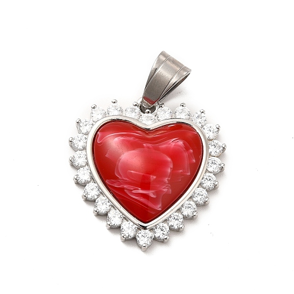 

PandaHall 304 Stainless Steel Pendants, with Crystal Rhinestone and Red Plastic, Heart Charms, Stainless Steel Color, 25x24.5x5.5mm, Hole..., Clear