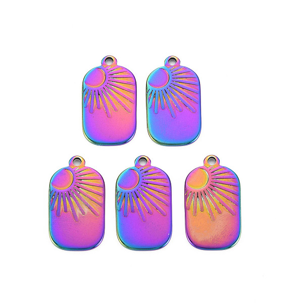 

PandaHall 201 Stainless Steel Pendants, Rectangle with Sun, Rainbow Color, 25x14x1.5mm, Hole: 1.8mm 201 Stainless Steel Rectangle