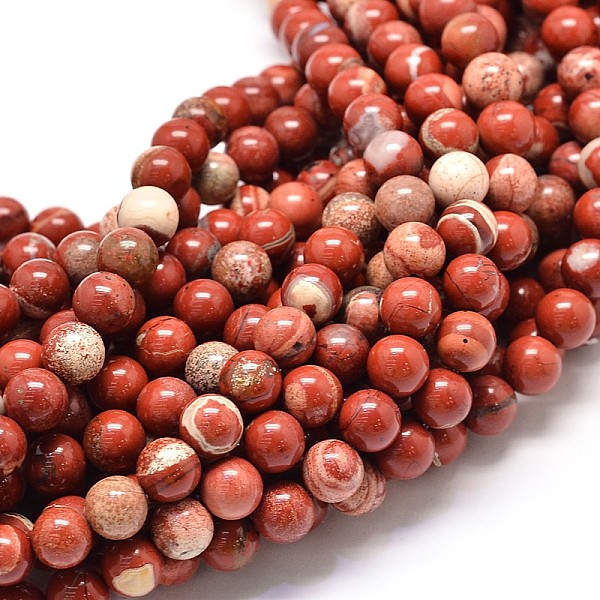 

PandaHall Natural Red Jasper Beads Strands, Round, 8mm, Hole: 1mm, about 48pcs/strand, 14.9 inch Red Jasper Round