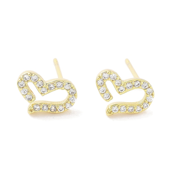 

PandaHall Brass Micro Pave Clear Cubic Zirconia Studs Earring for Women, Heart, Real 18K Gold Plated, 7x9.5mm Brass Heart Clear