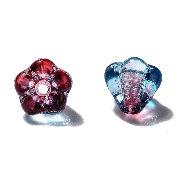 

PandaHall Transparent Czech Glass Beads, Two Tone, Flower, Medium Blue, 6.5x5mm, Hole: 0.8mm, about 357~363pcs/bag Czech Glass Flower