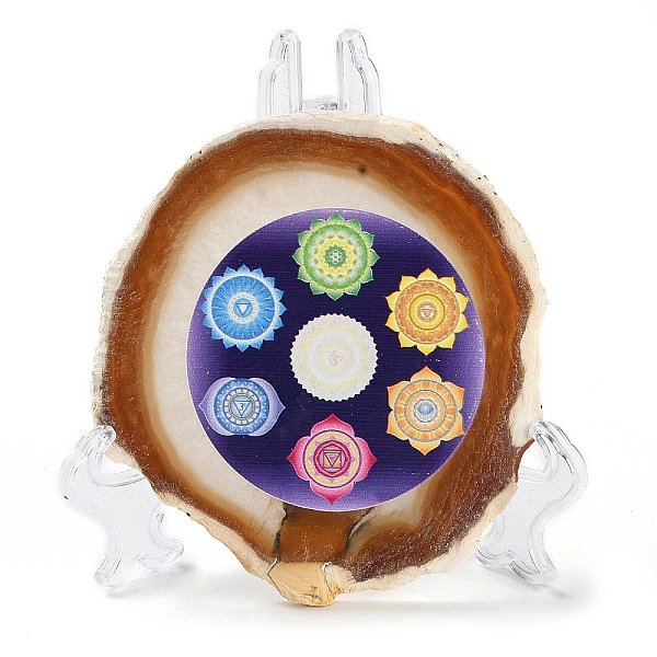 

PandaHall Printed Natural Agate Slice Stone Ornament, for Good Luck Home Office Decor, Round, 100~125x105~150x7.5~8mm Natural Agate Round..., Multicolor