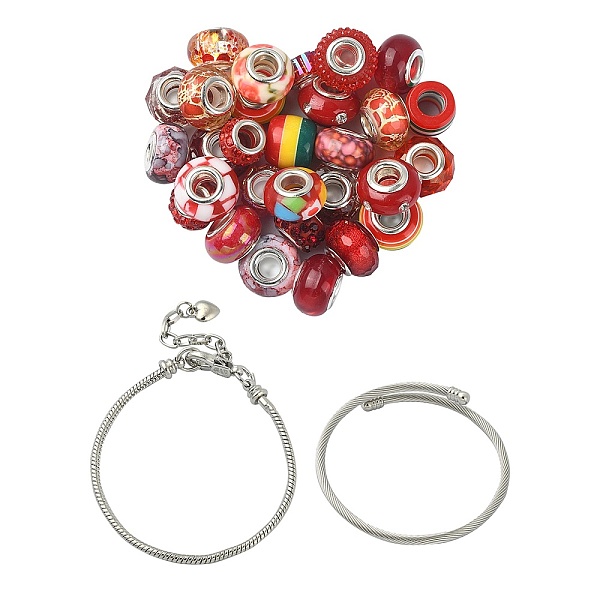 

PandaHall DIY European Style Bracelet Making Kits, Including Acrylic & Resin & Polymer Clay Rhinestone European Beads, Alloy & Brass Cuff..., Red